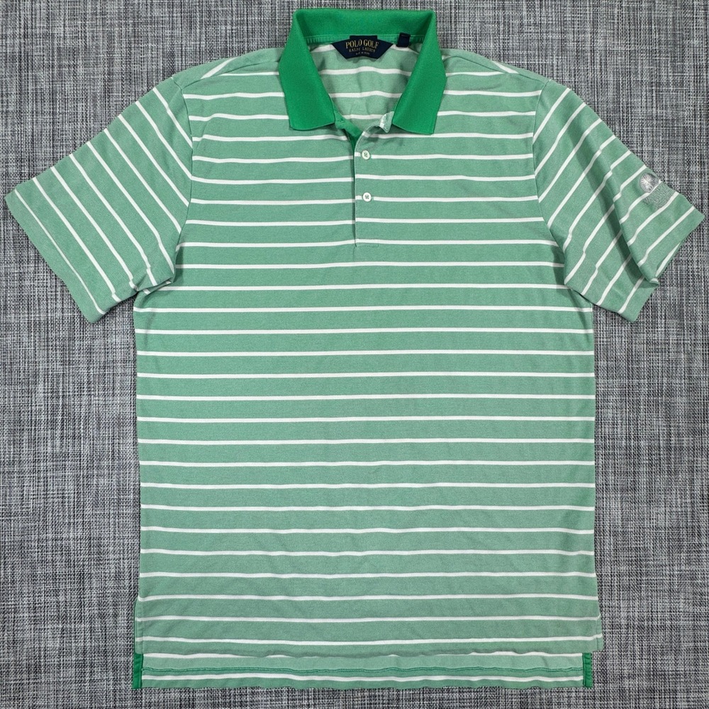 Ralph Lauren Polo Golf Mens L Green Stripe Pima Cotton Blend Performance Shirt